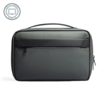 Compact green toiletry bag with handle and front zipper pocket for organized travel essentials